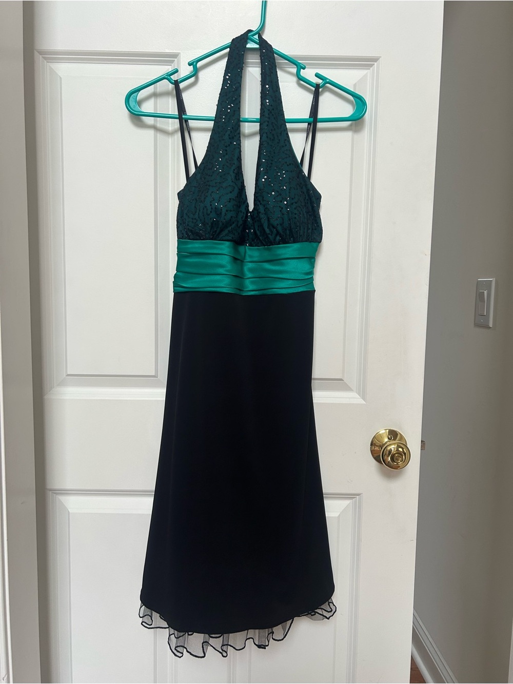 City Triangles Emerald and Black Ruched Halter Dress